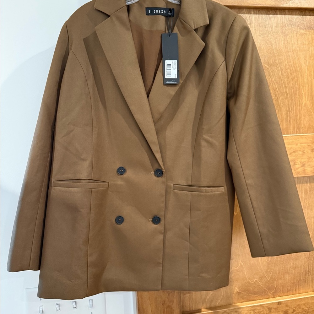 Lioness Tan Double-Breasted Blazer